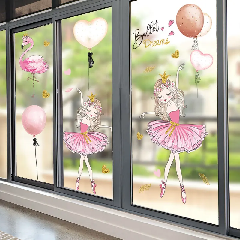 

[SHIJUEHEZI] Girl Flamingo Wall Stickers DIY Cartoon Balloons Wall Decals for Kids Rooms Baby Bedroom Nursery House Decoration