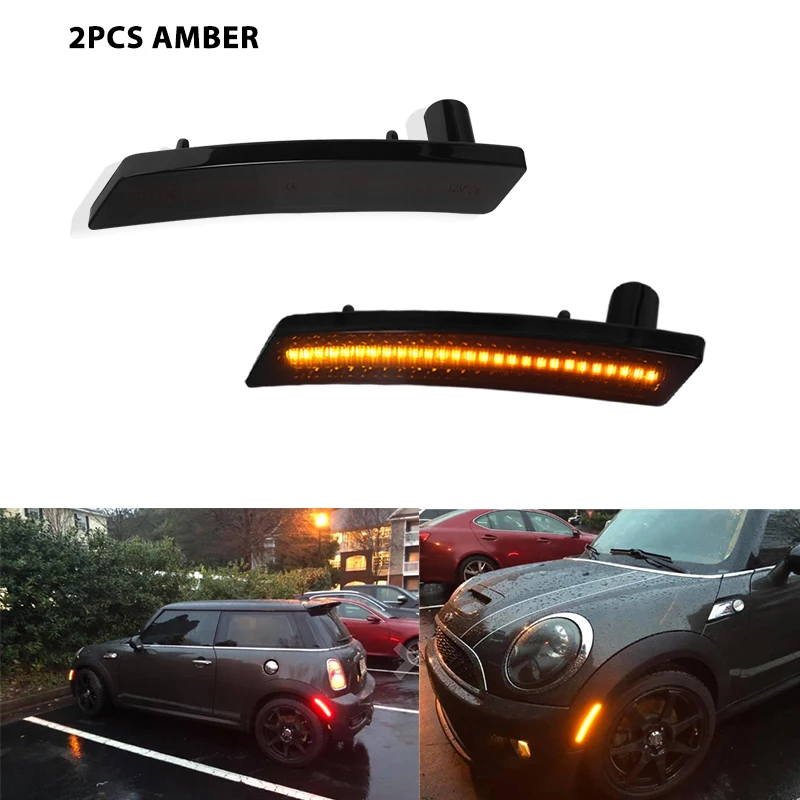 Для 2007-2013/14 MINI Cooper R55 R56 R57 R58 R59 R60 R61 Передний янтарный/задний красный светодиодный бампер Боковые габаритные указатели поворота 12 В