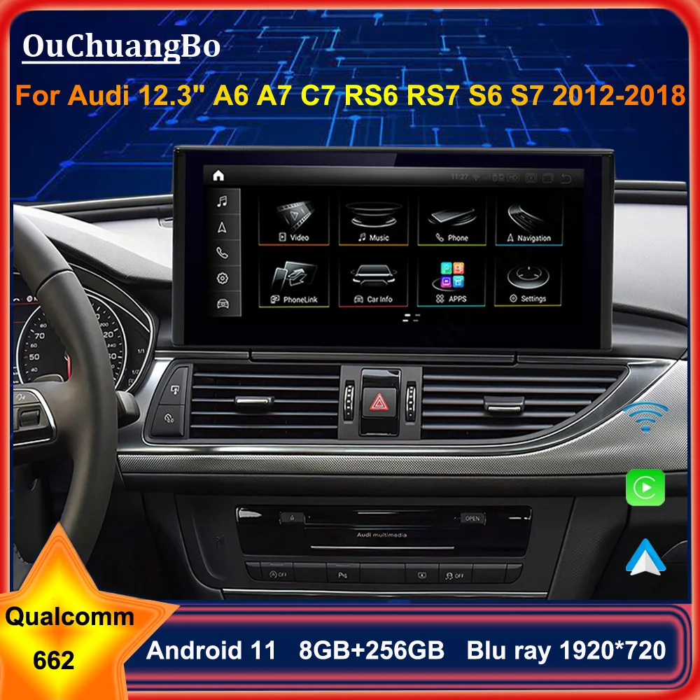 Ouchuangbo Автомагнитола с процессором Snapdragon 662 дисплеем 12 3 дюйма ОЗУ 8 Гб ПЗУ 2012 ГБ