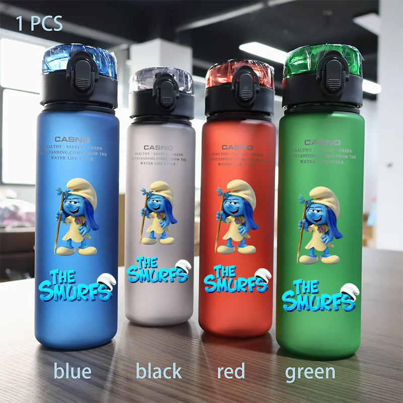 560ML Children's Large Capacity Smurfs Season Plastic Water Cup Outdoor Sports Travel Bottle Portable Leak Proof