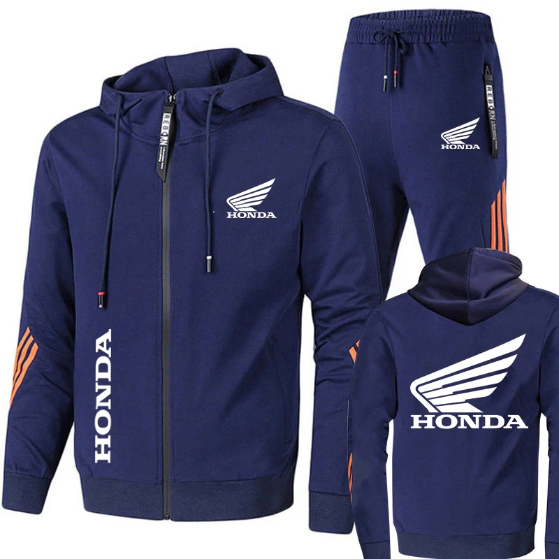 2023 Spring and Autumn Sportswear Honda Print Zip Hoodie Pants Set 2-Piece Men's Set Motorcycle Racing Sportswear Jogging Fitnes