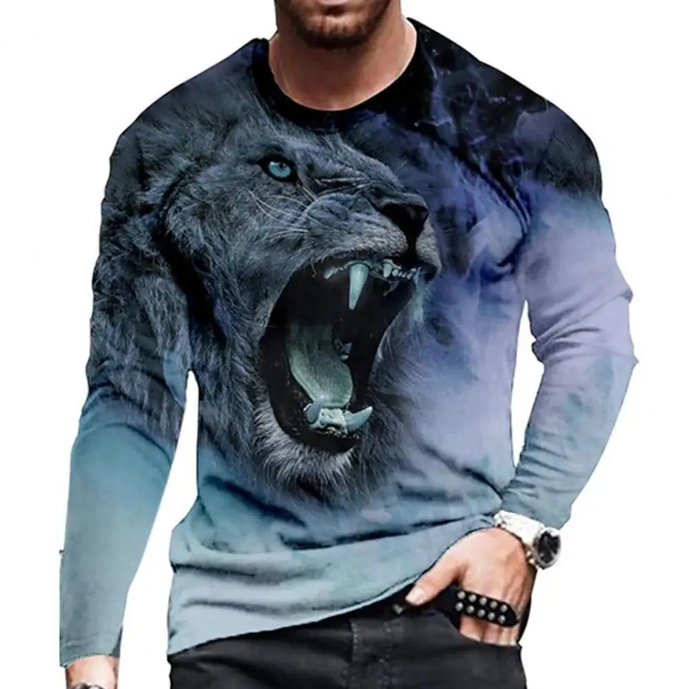 

Fashion New Men Top Animal Print O Neck Casual 3d Printing Artistic Spring Top Men's Long-sleeved Casual Cool Shirt For Daily We
