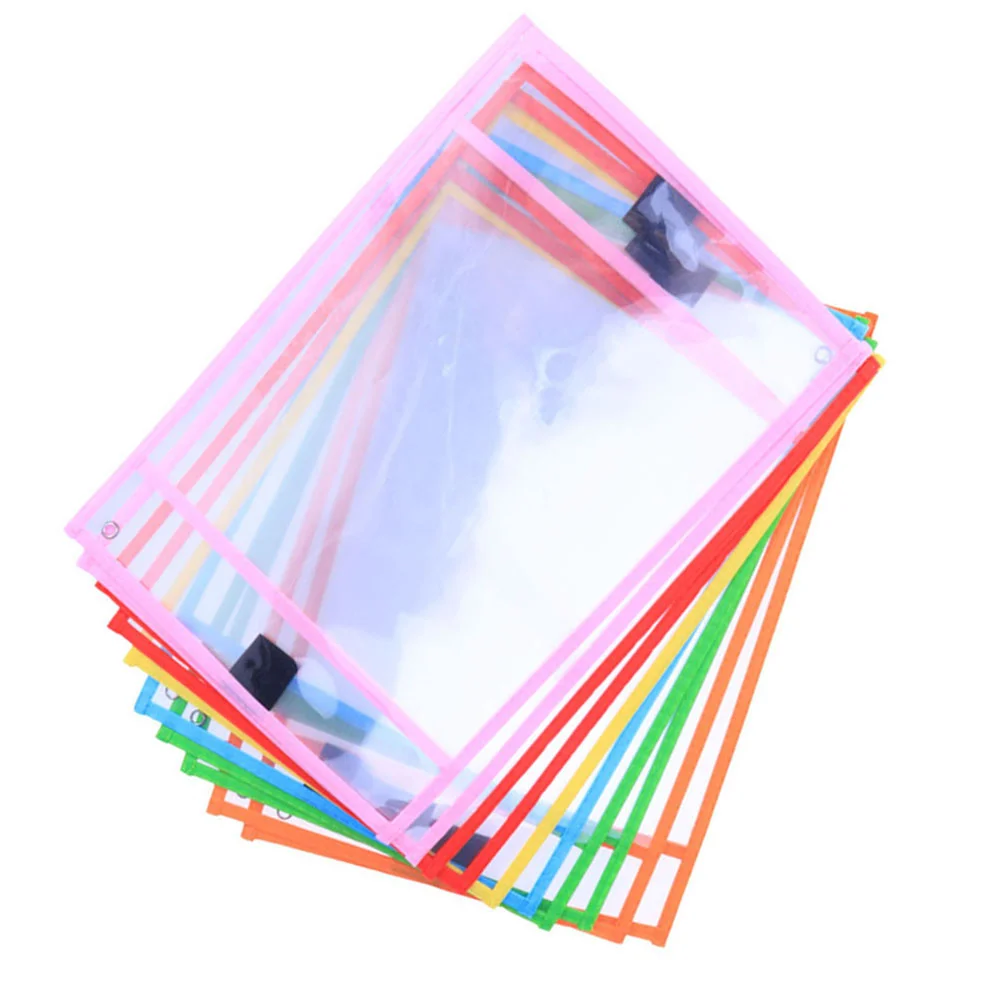 

8Pcs PVC Dry Erase Pockets Office File Bags School File Holders Storage Bags