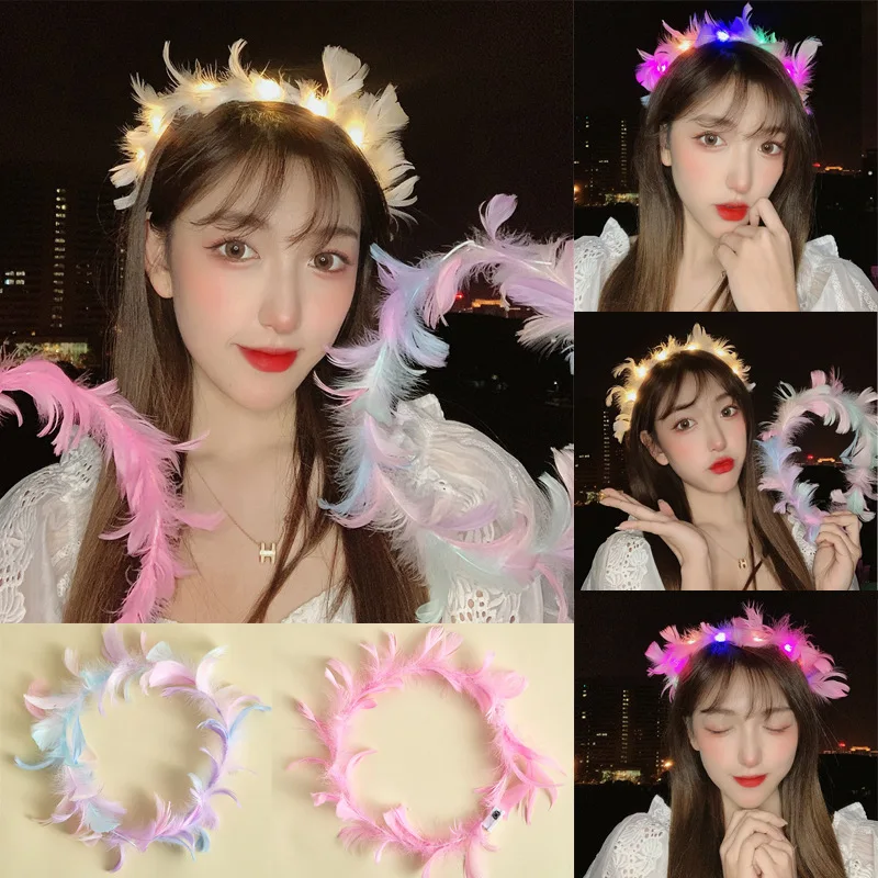 

1PC Lengthen 15cm LED Glowing Girl Feather Bunny Ears Glow Headband Hair Rope Party Wedding halloween Decoration Party Favors