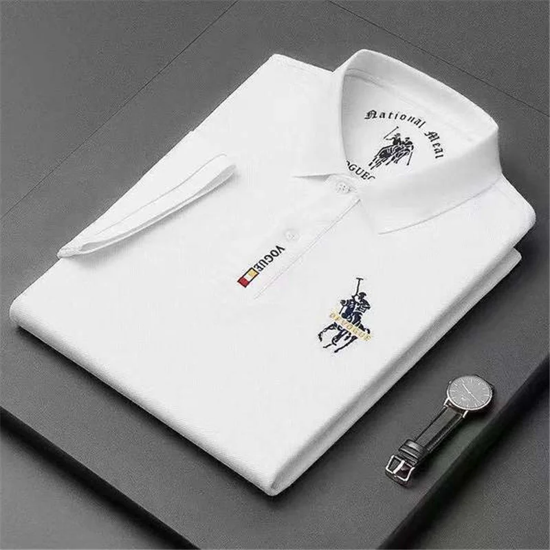 

New polo shirt men's solid color casual cotton polo men's slim fitting embroidery short sleeve men's summer polo