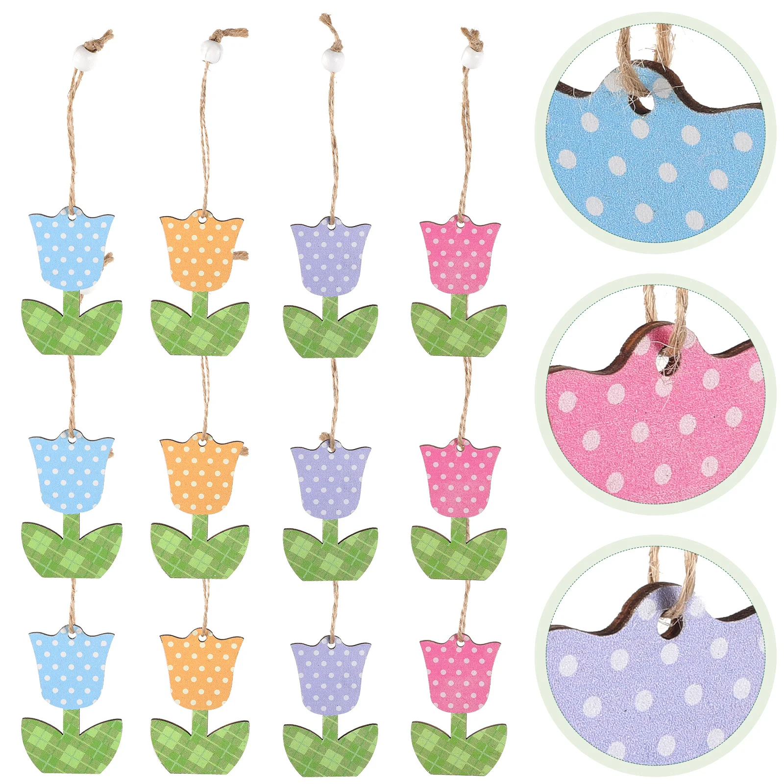 

12 Pcs Tulip Ornament Summer Tree Ornaments Christmas Spring Decor Small Wooden Signs Home
