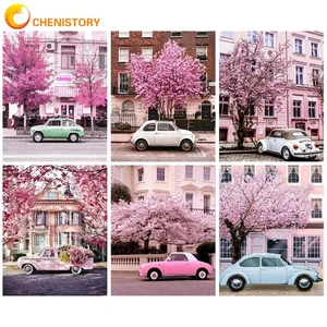 CHENISTORY Modern Paint by Number Canvas Painting Handmade Painting By
Number Pink Flowers And Car For Adults Gift Artwork