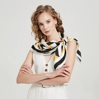 summer new silk satin silk scarf womens satin simulation silk geometric letter yellow square scarf gift scarf