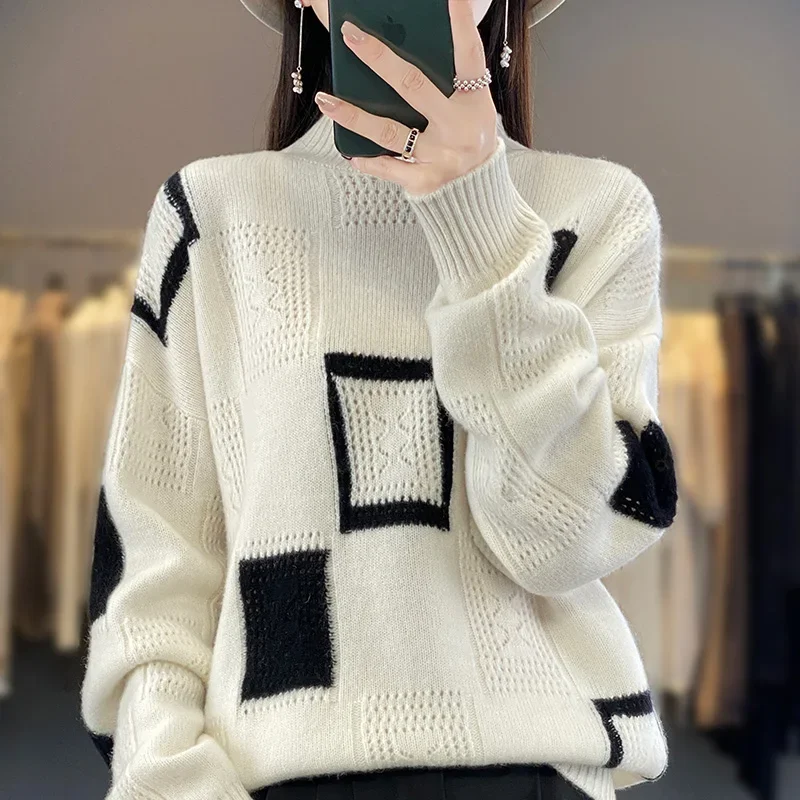 Осень-зима новый шерстяной свитер женский пуловер с высоким воротником и