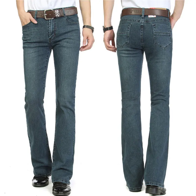 Calças jeans masculinas casuais, calças de cintura média, elástica, slim, branca, semi-flare, parte inferior em jeans, frete grá