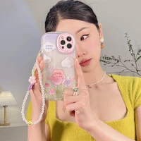 small waist 2 in 1 silicone luxury flower bear transparent protective cover for iphone x xr xs max 11 12 13 pro max with chain