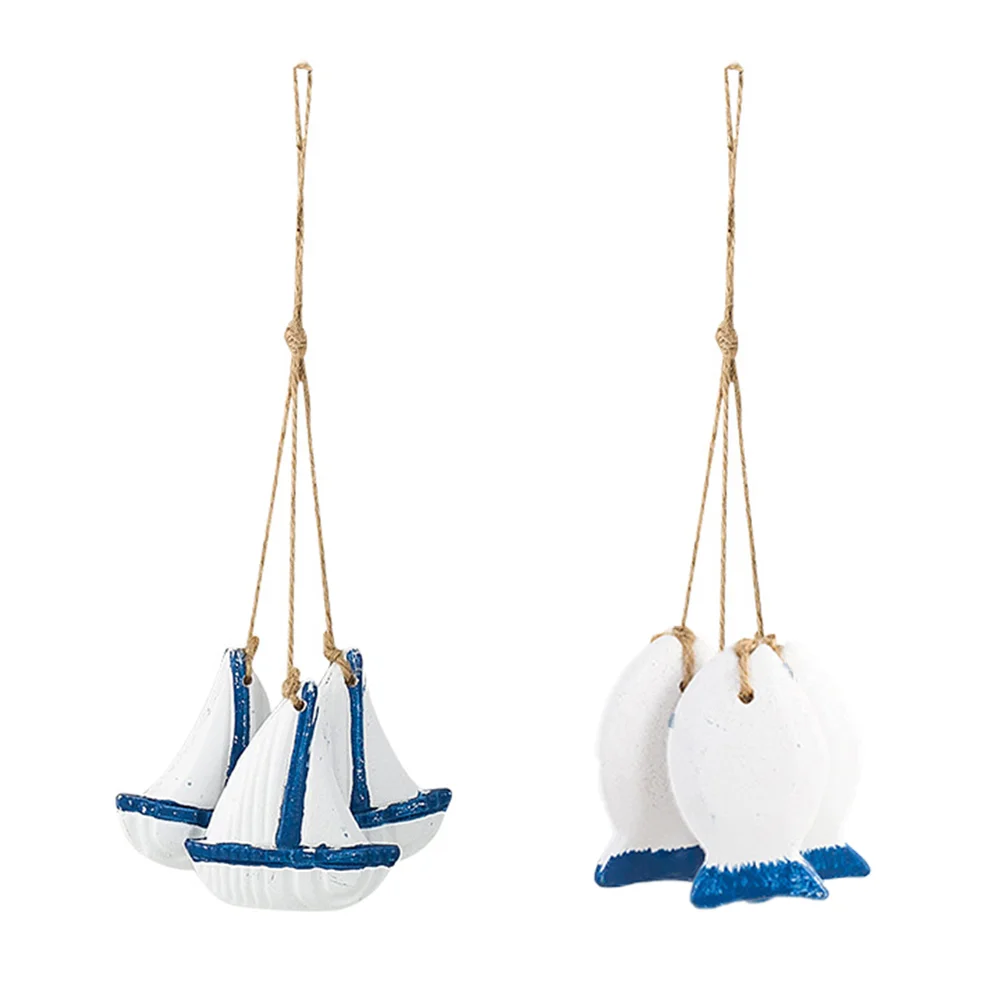 

2pcs Mediterranean Style Wood Fish sailboat Pendants Door Hanging Decoration Decor