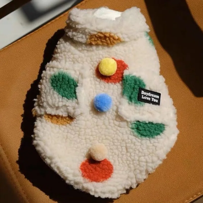 

Детская хлопковая куртка в горошек из овечьей шерсти с принтом французского бульдога