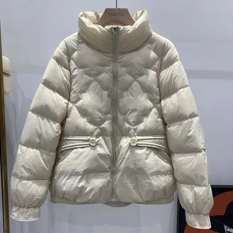 New Women Fashion Short Korean Down Jackets 2023 New Autumn Winter White Duck Down Female Warm Down Coats Zipper Pockets M17