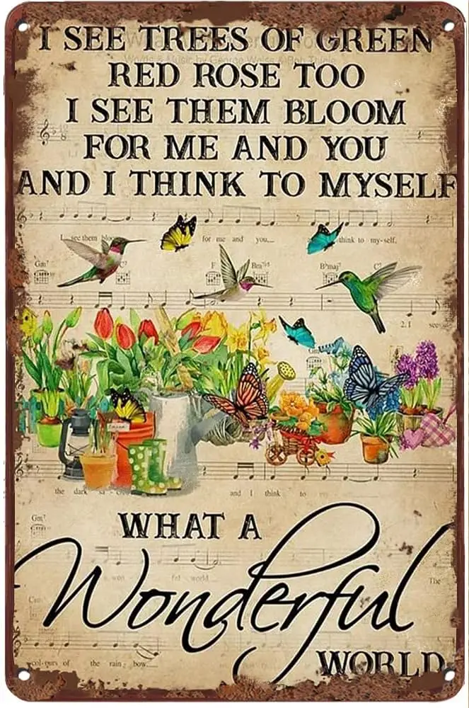 Grmn Hummngbrds nd Flowers Wht Wonderful World Metl Tn Sgn Retro Wll Decor Vntge Ktchen Bkng для дома Gfts 812