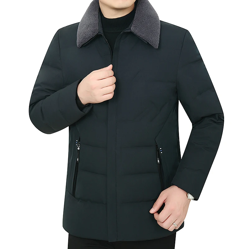 Casual Mens Autumn Winter Warm Duck Down Jackets Solid Outwear Windproof Thick Hooded  Puffer Coats Detachable Fur Collar Parkas