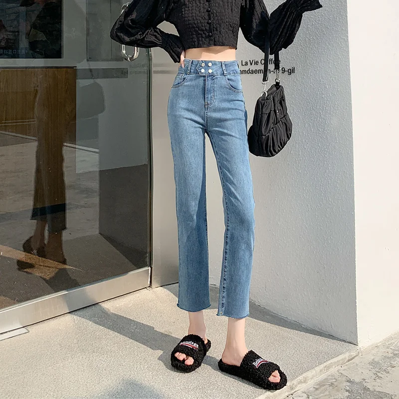 

Повседневные облегающие брюки, обтягивающие укороченные джинсы с завышенной талией, женские модные повседневные уличные джинсовые брюки для женщин, 2023