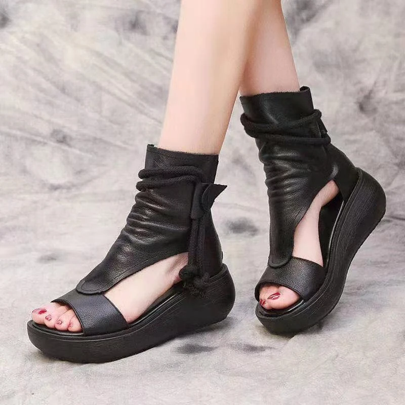 2022 Summer Shoes Women Fish Mouth Soft Roman Ladies Sandals Platform Heighten Shoe Wedges Sandals Retro Gladiator Sandals Women