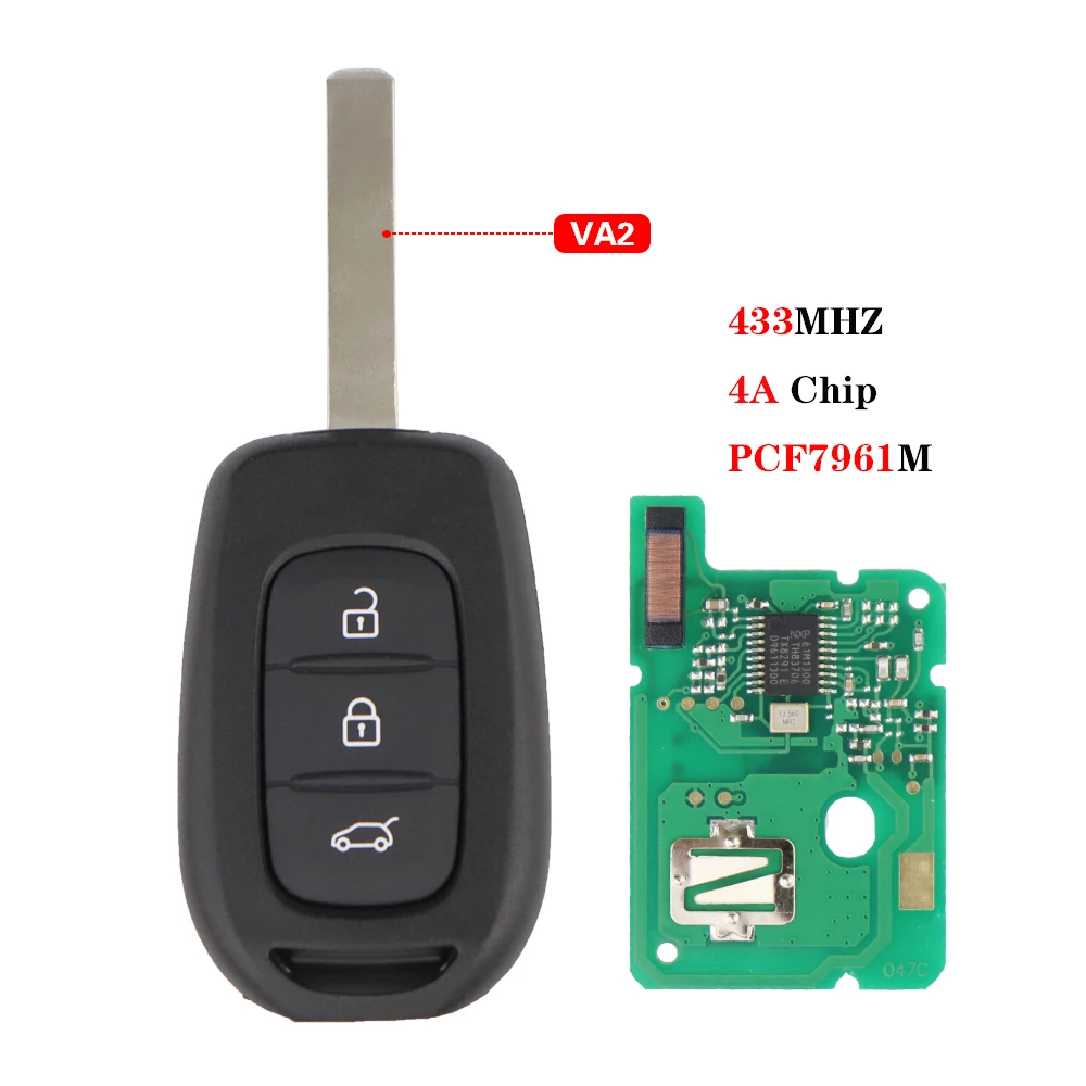 

Дистанционный Автомобильный ключ для Renault Sandero, Kiwid, Duster, Megane, Clio4, Master3, символ движения, Dacia, Logan 2, лодgy, 4A, 433 МГц, чип PCF7961M