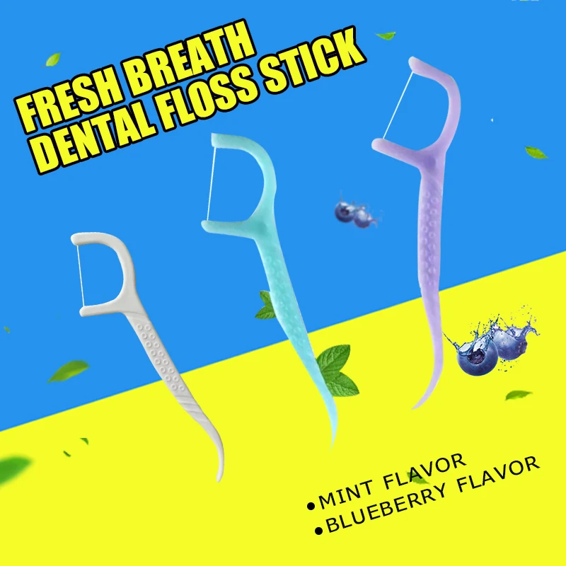Dental Floss Mint Blueberry Flavor Mini Flosser with Toothpick Polymer Thread for Teeth Ultra-fine Flat Line Teeth Cleaning