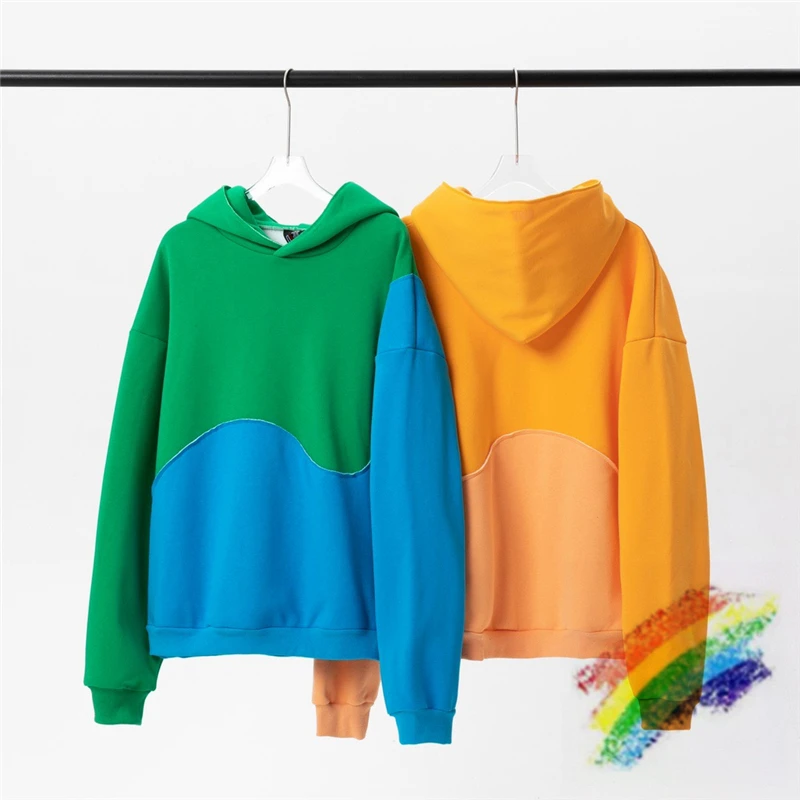 

Толстовка с капюшоном Kanye West для мужчин и женщин, Свитшот в стиле пэчворк, оранжевый зеленый, 2022ss