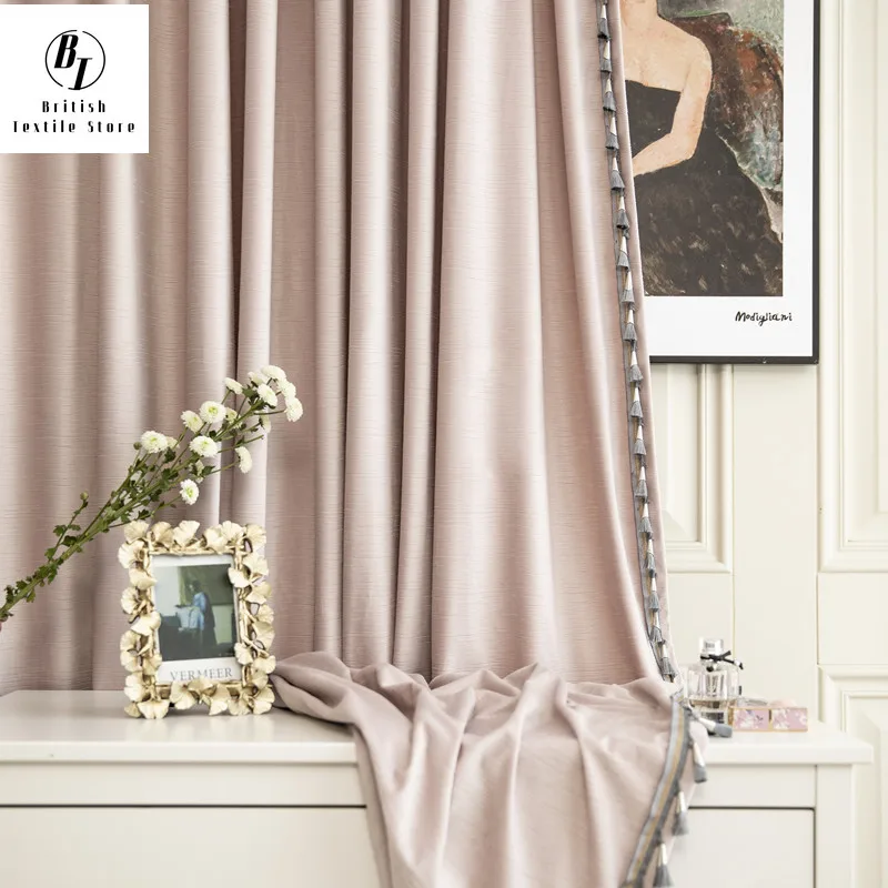 

Modern Curtains for Living Room Bedroom Dining Luxury Transverse Process Curtain Finished Custom Dirty Nude Pink Macrame Curtain