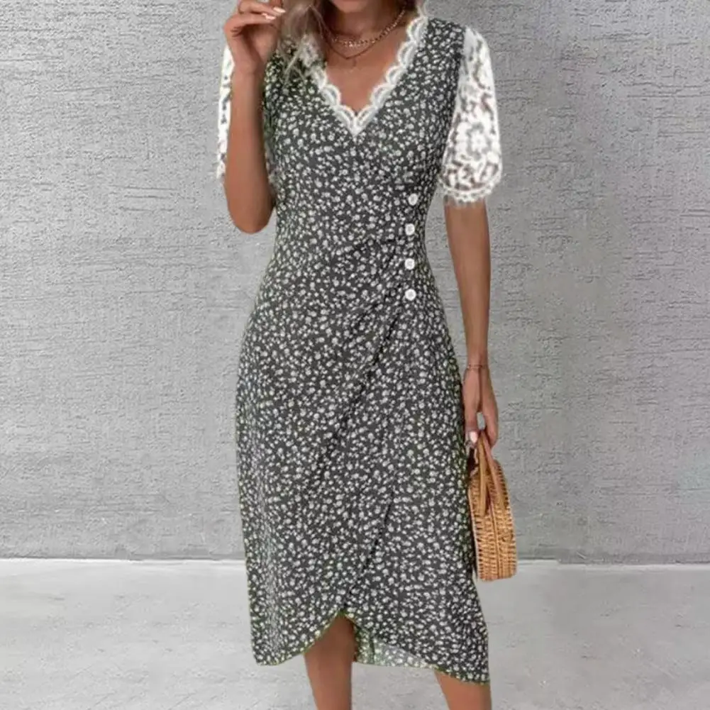 

Daily Wear Flower Print A-line Beach Summer Midi Dress Lady Garment