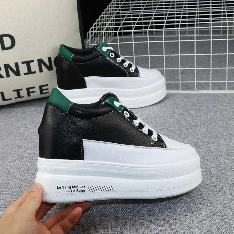 

Inner Increase 10cm Black Shoes Female 2022 Autumn New Style Thin White Shoes Thick-soled Platform Sneaker Casual Shoes