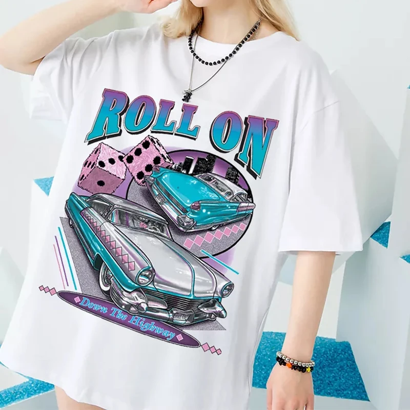 

Hahayule Summer Fashion Vintage Casual Women Clothing Roll On Graphic Tee Top Funny Grunge Hipster Aesthetics T-Shirt Harajuku