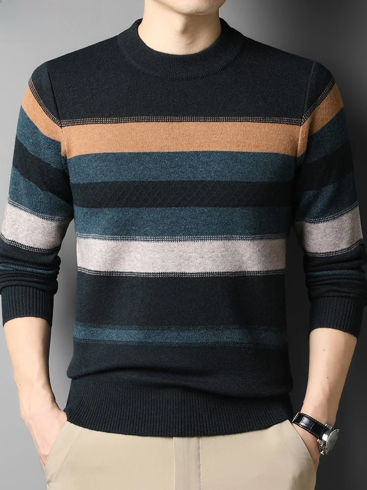 Hengyuanxiang Мужской свитер среднего возраста с круглым вырезом в полоску