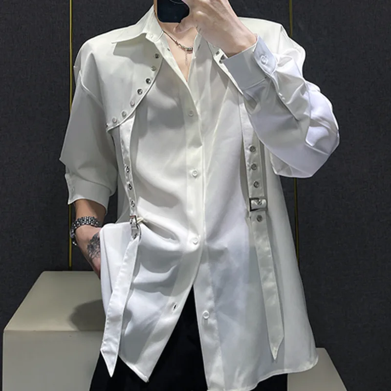 2024 роскошная мужская рубашка с украшением и заклепками Camisa Hombre уличная