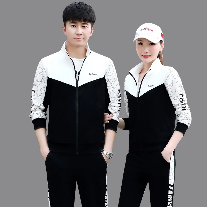 

6XL Cotton Women Men Sportswear Tracksuit Korean Printed Jacket Sweatshirt+pant Running Jogger Fitness Workout Casual Outfit Set