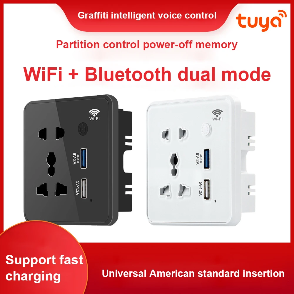 

2 In 1 Quick Fast Charger 3.0 Usb Charging Smart Life Wifi Dual Mode Universal Socket Voice Control Us Eu Uk Plug 10a