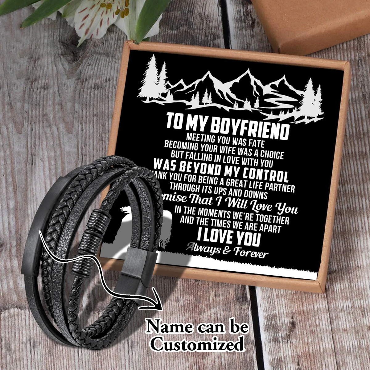 

Saj3316 To MY Boyfriend Name Can Be Customized Woven Bracelet Card text Men's Fashion Magnet Clasp Multi-layer Leather Bracelet