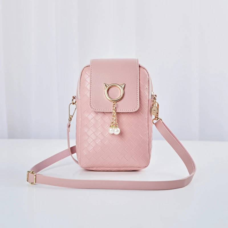 

Women Small Crossbody Bag Woven Solid Color Cell Phone Shoulder Bag Pearl Tassel Female Money Handbag High Quality Diagonal Bag