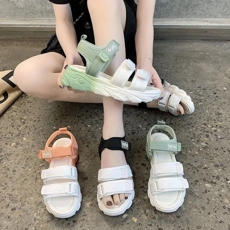 

Sports sandals women's new summer Korean students casual Velcro thick base sponge beach shoes