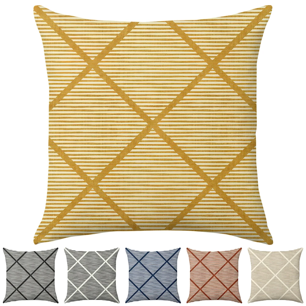

Striped Geometric Decorative Pillows for Sofa Cushion Cover Square Linen Pillowcase Nordic Home Decor Throw Pillow Cover 45x45cm