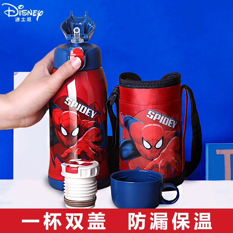 

Disney Kids cartoon Cute Thermos cup Water cup with straw Elementary school spider Man Double cap Minnie water bottle