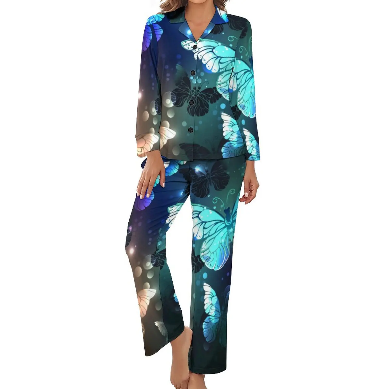 

Пижама-бабочка ночная с длинным рукавом и животным принтом, домашние пижамные комплекты из 2 предметов, повседневная женская элегантная Ноч...