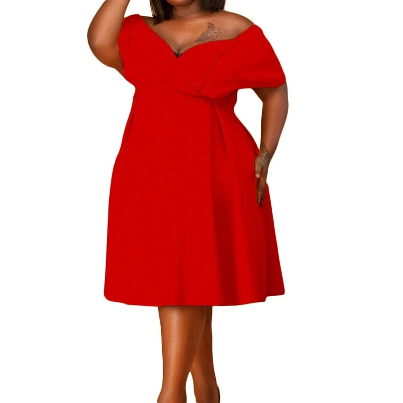 

Африканские платья для женщин, летние модные африканские женские платья с коротким рукавом и V-образным вырезом из полиэстера, белое, красно...