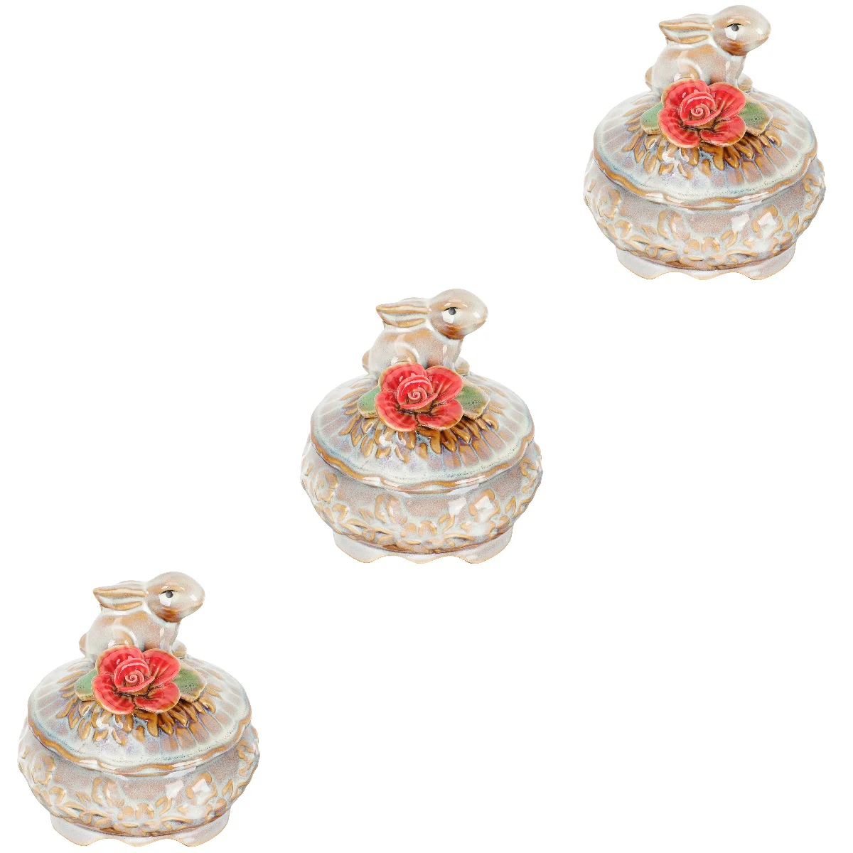 

3pcs Earring Box Ring Box Charm Case Jewelry Case Cartoon Jewelry Case Ceramic Charm Case