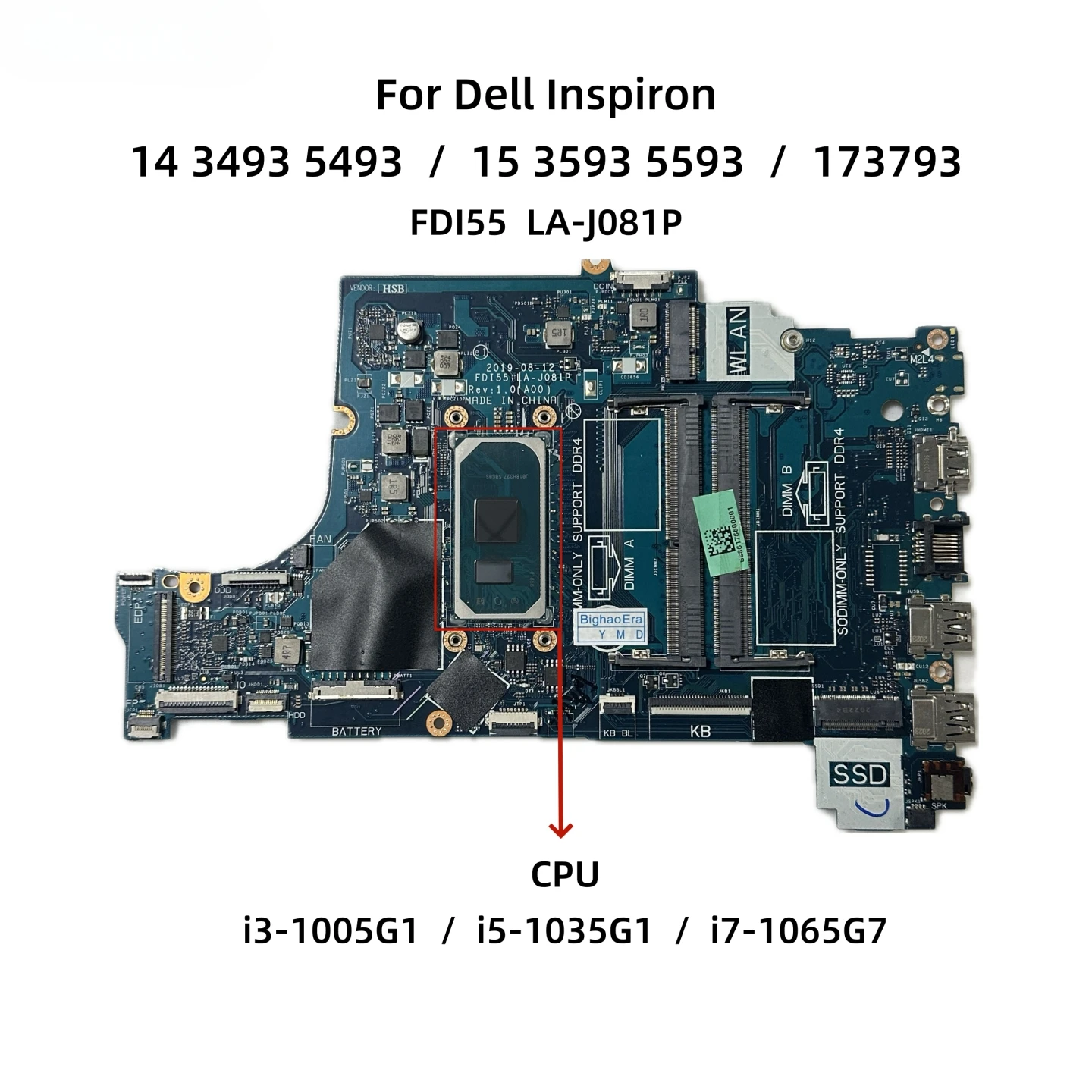 FDI55 LA-J081P для Dell Inspiron 14 5493 3793 15 3593 5593 материнская плата ноутбука с процессором i3-1005G1
