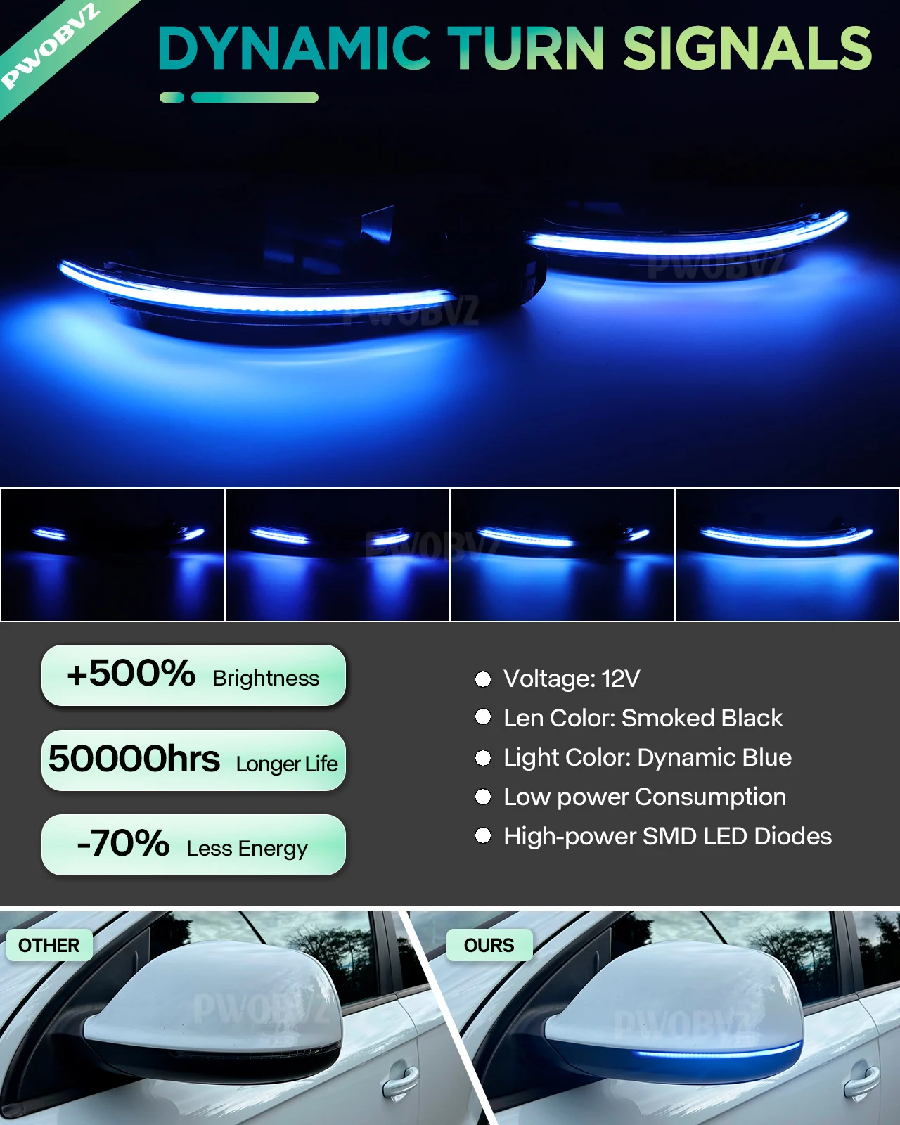 2 шт. мигалка для бокового зеркала автомобиля светодиодный динамический янтарный