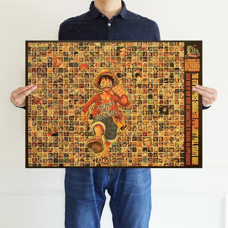 

Цельный винтажный постер из крафт-бумаги, Мультяшные наклейки на стену, японское аниме для кафе, бара, детской комнаты, домашний декор Луффи