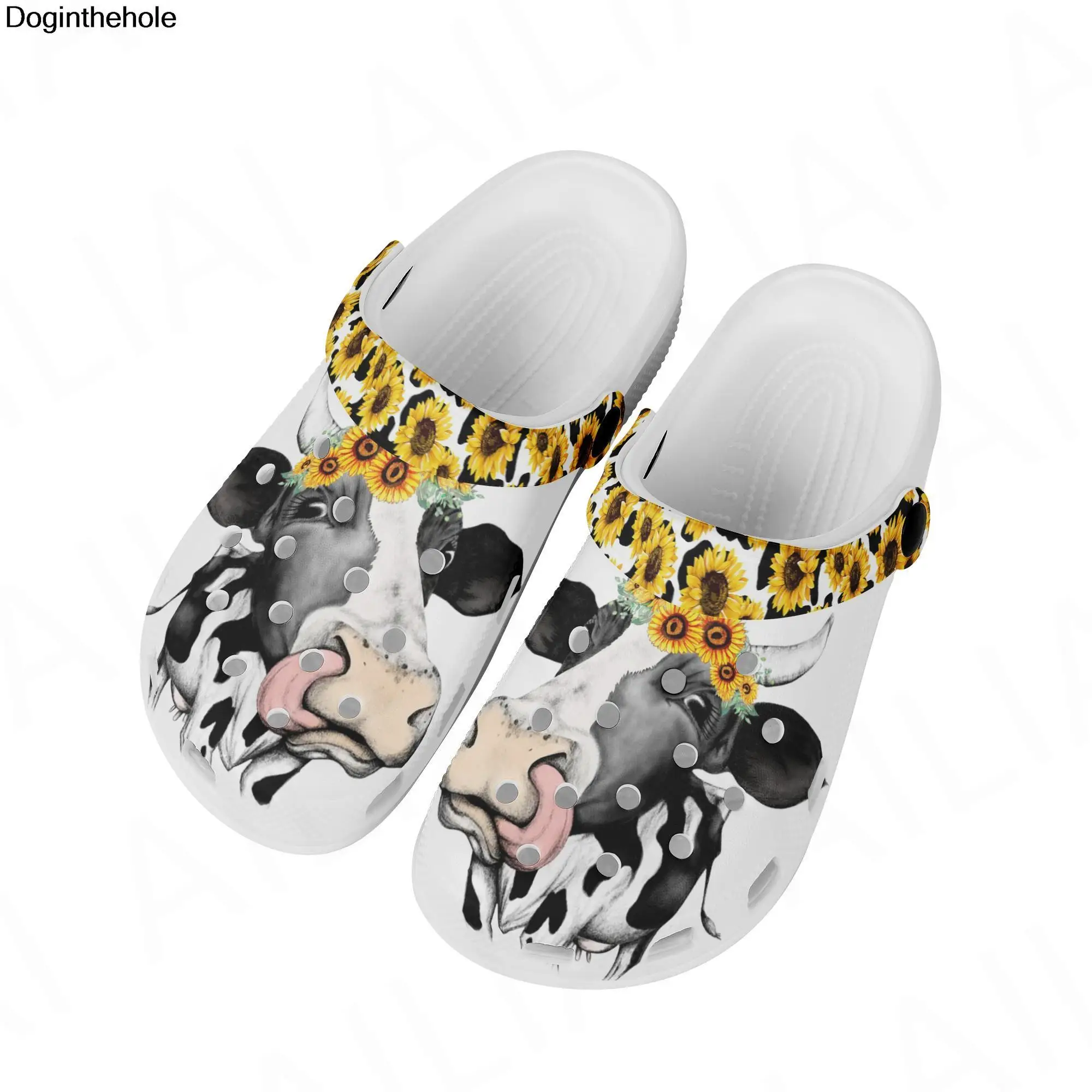 Casual Hole Sandals Sunflower Cow Print Beach Walking Sneaker Shoes Light Weight Living Room Anti Slip Slipper Personalization