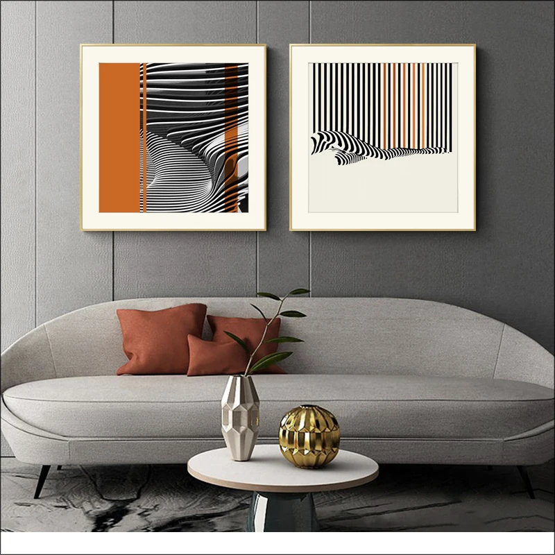 

Modern Style Orange Striped Abstract Print Mural, Geometric Poster, Living Room Sofa Background Wall Abstract Painting