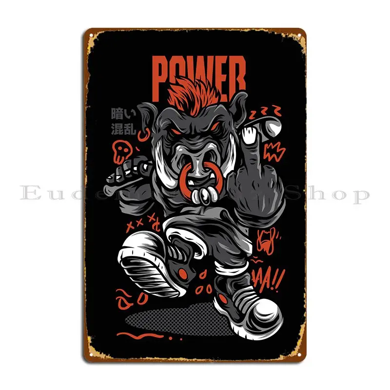 

Металлический плакат Power Pig с изображением зубного налета, создание бара, пещера, Настенный декор, персонаж, Классический жестяной плакат