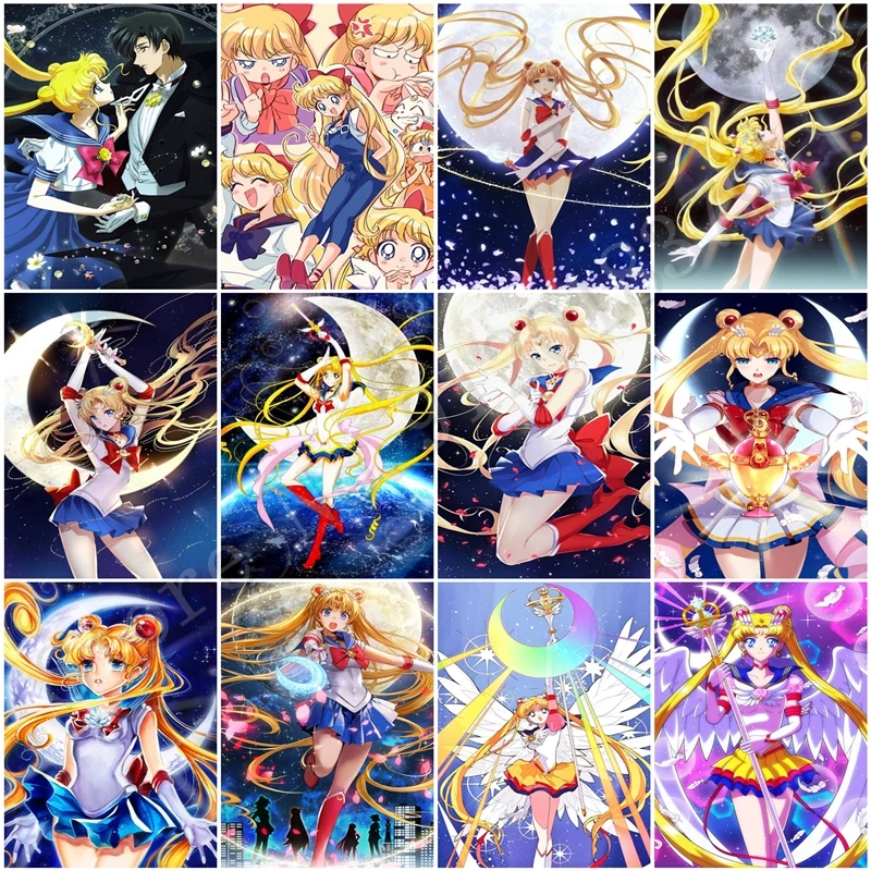 

Classic Cartoon Sailor Moon Diamond Painting Vintage Kids Room Decor Full Square Round Diamond Embroidery Mosaic Rhinestone Kit
