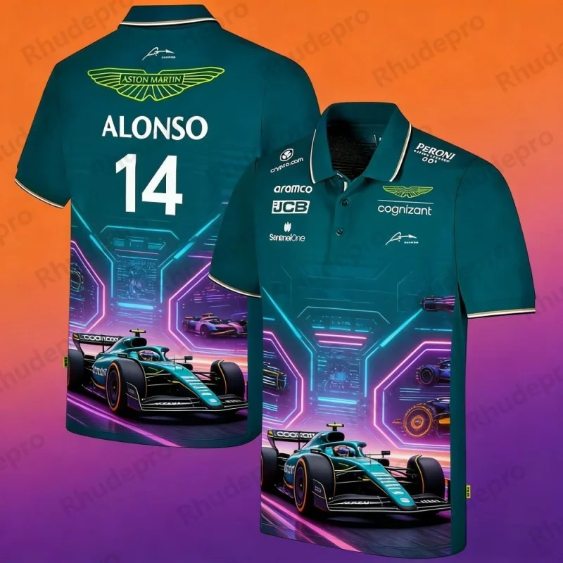 Фото Футболка-поло с короткими рукавами Aston Martin Team Stroll 18 Racing Theme для любителей гонок, спортивный повседневный топ №4