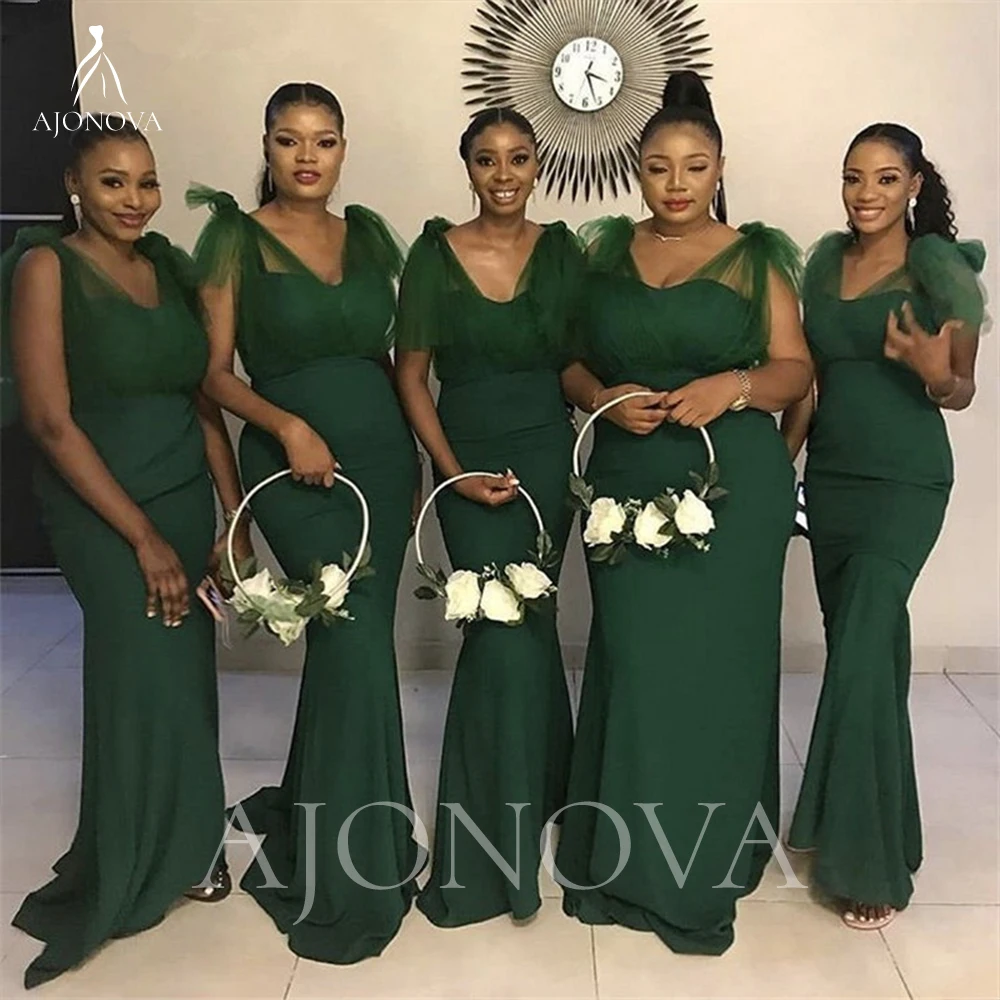 Emerald Green Satin Wedding Party Dresses for Bridesmaids V-neck Robe Dress Bridesmaid Elegant Long Wedding Guest Dress Weddings